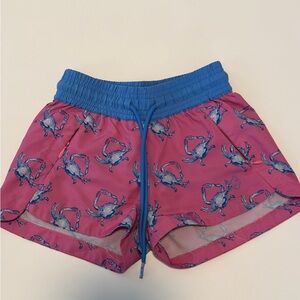 Prodoh Pink Crab-Print Kids Shorts with Blue Elastic Waistband size: 4T